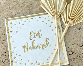 Eid Mubarak Napkins 20pk - Cream & Gold Tableware Eid Party Decor Islamic Iftar Decor Plates Eid Napkins Eid Cups Gift Eid Mubarak Decor Set