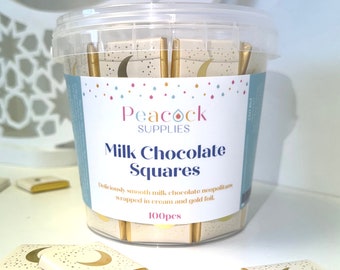 Milk Chocolate Squares Tub (100pk) | Chocolate gifts | Chocolate Bundle | Sharing Tub | Catering Tub | Bulk Chocolate | Moon & Stars