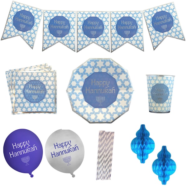 Party In A Box - Hanukkah - Blue & Silver | Hannukah Party | Hanukkah Decorations | Hanukkah Menorah | Hanukkah Gifts | Hanukkah Decor