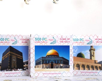 The Holy Sites Jigsaw Puzzle Bundle Set - Mosques Jigsaw Game Islamic Gifts for Muslim Kids Ramadan Eid Gift Idea Muslim Family Game Night