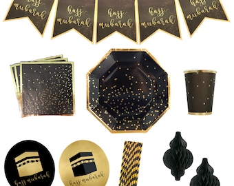 Party In A Box Hajj - Black & Gold Balloon Set Decorations Hajj Balloons Kaaba Decor Hajj Gift and Hajj Mubarak Decor Hajj Dua for Hajj Card