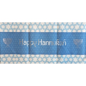 Chemin de table Happy Hanoucca - Décoration de fête de Hanoucca bleu et argent Menorah de Hanoucca Cadeaux de Hanoucca Cadeau de Hanoucca Pain challah Dreidel