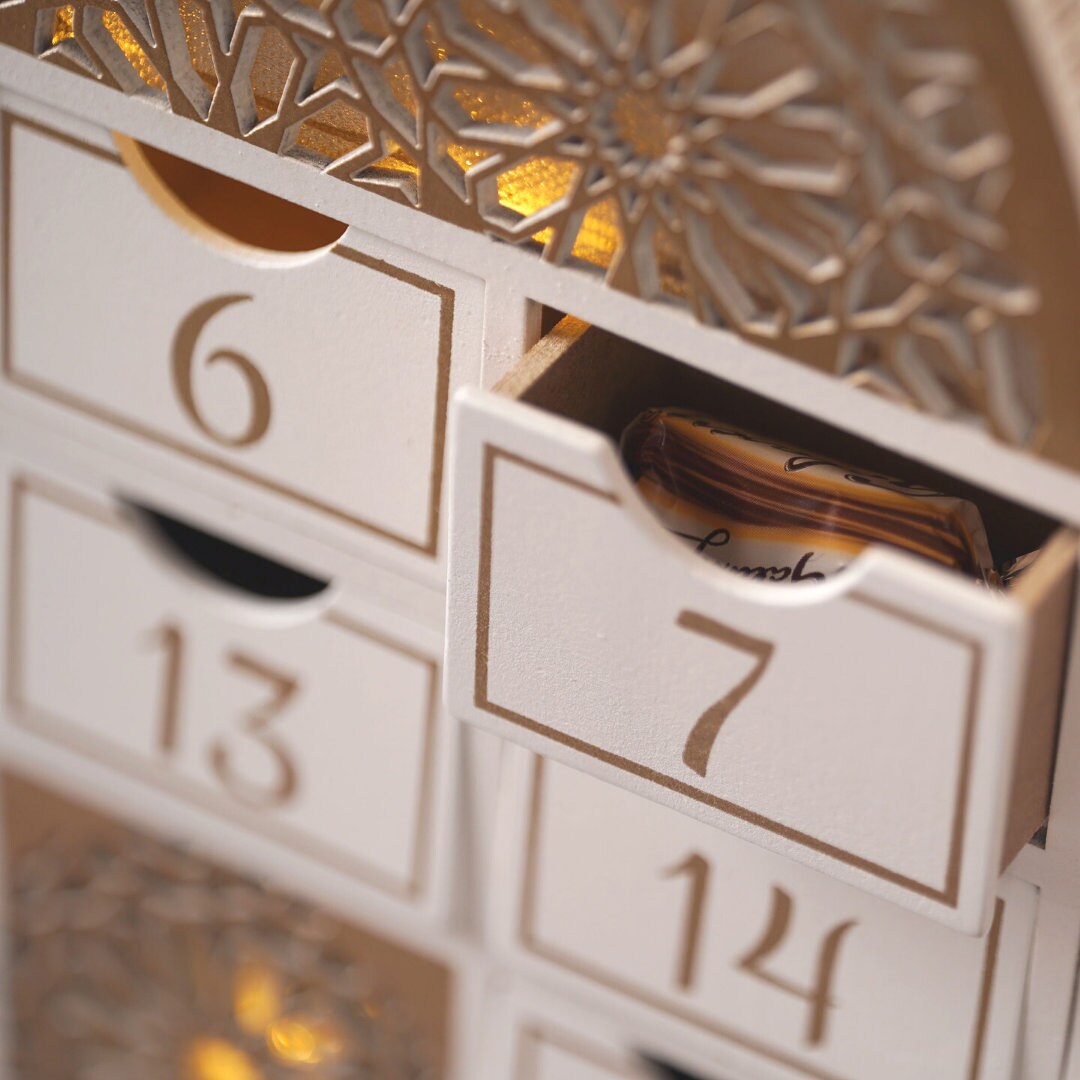 Calendario Dell’Avvento In Legno Per Ramadan – Castello, Conto Alla Rovescia 30 Giorni, Decorazione Rustica Per Casa