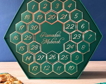 Calendario de cuenta regresiva de Ramadán con forma de panal - Calendario de adviento de Ramadán verde, decoración islámica, regalo de Ramadán, planificador de Ramadán, seguimiento de Ramadán, fiesta de Eid