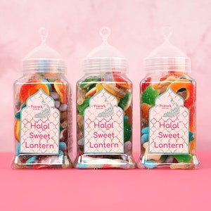 Halal Sweet Lantern Jar 3pk - Halal Gifts for Muslims Halal Jelly and Halal Gummy Mix Halal Sweets Eid Gifts Ramadan Muslim Gifts Eid Sweets