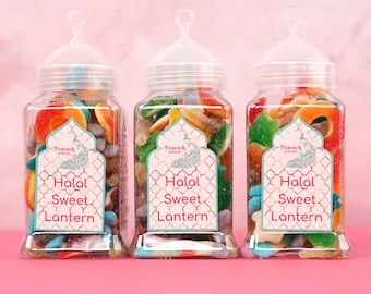 Tarro de linterna dulce halal (paquete de 3) - Regalos halal para musulmanes, gelatina halal y mezcla de gomitas halal, dulces halal, regalos de Eid, regalos musulmanes de Ramadán, dulces de Eid