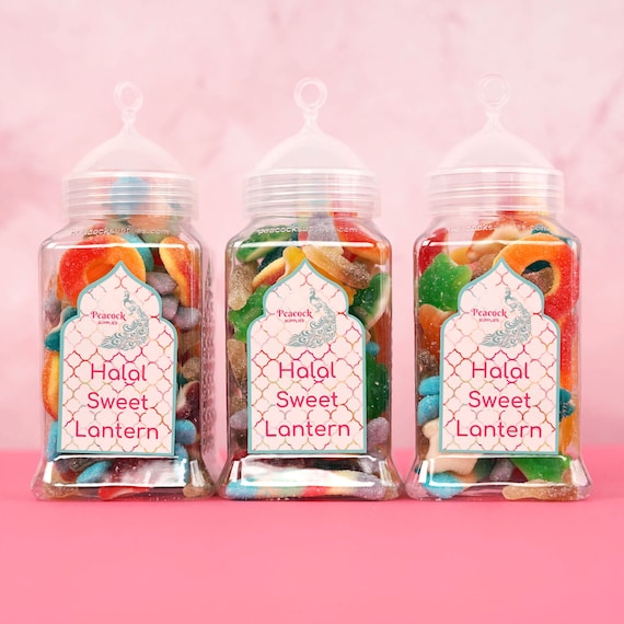 Halal Sweet Lantern Jar 3pk - Halal Gifts for Muslims Halal Jelly and Halal Gummy Mix Halal Sweets Eid Gifts Ramadan Muslim Gifts Eid Sweets