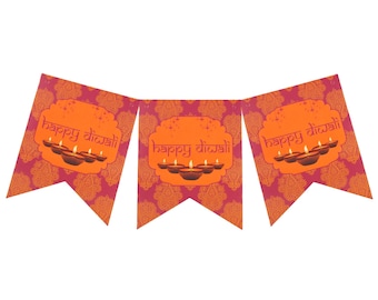 Happy Diwali Banner - Pink & Orange Diwali Decorations Diya Diwali Gifts Decor Diwali Party Diwali Sign Festival of Lights Diwali Hamper Box