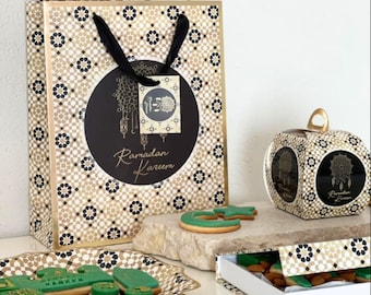 ラマダンギフトバッグ - ブラック＆ゴールド ラージ ラマダンギフトバッグ イスラム装飾 ラマダン ムバラク イフタール ギフト イフタールパーティーバッグ ラマダンデコレーション