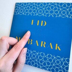 Cartão de felicitações braille eid mubarak-azul geométrico eid cartões eid decoração eid mubarak eid festa favor presente islâmico eid utensílios de mesa eid tratar