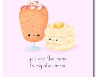 Shawarma & Naan Food Paar Grußkarte - Süßer Kawaii Stil Lustige Desi Karten Südasiatische Karte Punjabi Urdu Hindi Indisch Arabisch Halal Humor