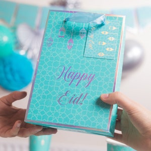 Eid Gift Bag Teal & Silver - Eid Gifts Bag Eid Decor Eid Mubarak Eid Party Eid Favours Islamic Decor Ramadan Decor Ramadan Gift