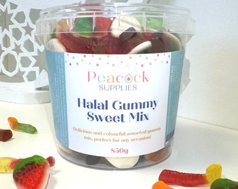 Tarrina de mezcla de gomitas dulces halal de 850 g - Paquete de dulces halal para compartir, regalo de gelatina halal, regalos para Eid, Ramadán, regalos musulmanes, dulces halal al por mayor
