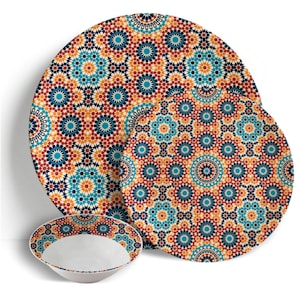 Marrakesh Sunrise 18pc Dinner Set - Ceramic Porcelain China Moroccan Dinner Set for 6 Tableware Microwave Safe Dishwasher Safe Dinner Set