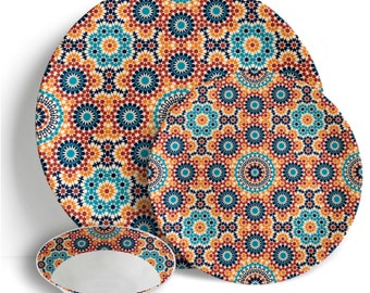 Marrakesh Sunrise 18pc Dinner Set - Ceramic Porcelain China Moroccan Dinner Set for 6 Tableware Microwave Safe Dishwasher Safe Dinner Set