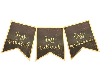 Hajj Mubarak Banner Black & Gold - Hajj Party Decor Hajj Gift Balloons Hajj Mubarak Decor Hajj Duas for Hajj Card Pilgrims Umrah Mubarak