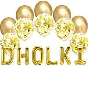Balloon Bundle Dholki - Decorations for Sangeet Decor and Dholki Gifts for Sangeet Party and Mehndi Decor Balloon Set Confetti Metallic Foil