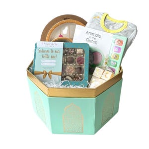 Salam Baby Geschenkkorb groß - Geschenkschokolade Set Aqiqah Aqeeqah Baby Shower Box Korb Geschenkset Muslimischer Halal Korb