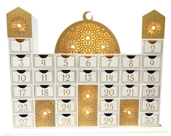 Ramadan Wooden Countdown Calendar Mosque - Ramadan Advent Calendar With Lights Islamic Decor Iftar Gift Ramadan Planner Ramadan Tracker Eid