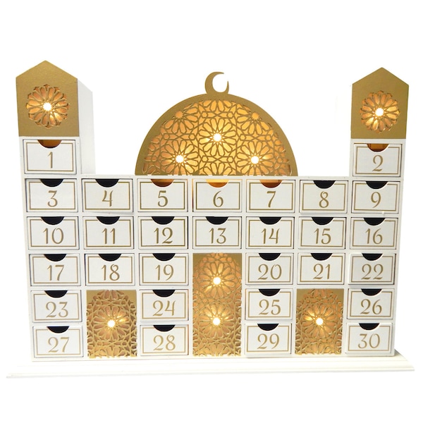 Calendario de cuenta atrás de madera de Ramadán - Mezquita / Calendario de Adviento / Decoración de Ramadán / Regalos de Ramadán / Planificador de Ramadán / Decoraciones de Ramadán