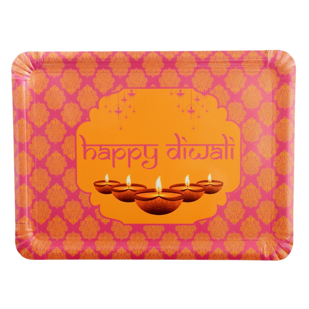 Happy Diwali Serving Trays 3pk Pink & Orange Diwali Party Diwali Gifts Diwali Decorations Diwali