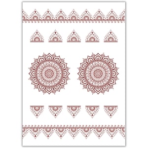 Henna Mehndi Tattoo Sheet - Paisley Mandala Temporary Tattoo Sheet Easy To Apply Mehndi Henna Ceremony Mendhi Mayoun Party Chaand Raat Party