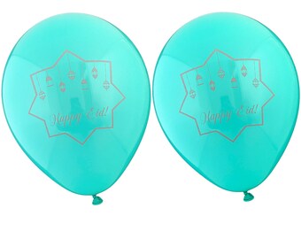 Happy Eid Balloons 10pk Teal & Silver - Eid Party Balloons Set Eid Decorations Eid Mubarak Islamic Decor Gift Eid Foil Balloons Eid Decor