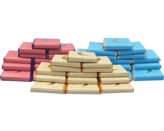 Pacchetto quadratini di cioccolato al latte (90pz) - Panna, blu e rosa / Pacchetto cioccolato /