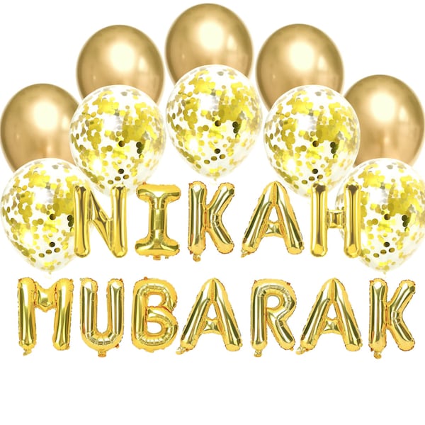 Pacote de balões Nikah Mubarak - Decorações para festa de noivado Conjunto Nikah Decoração para festa Nikkah Decoração de noiva Presente de casamento para noivos