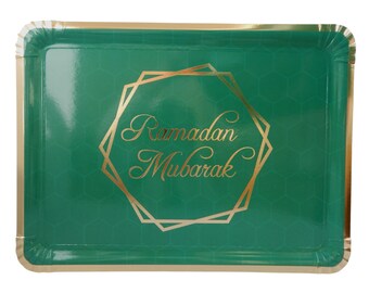 Ramadan Mubarak Serving Trays 3pk - Green & Gold Ramadan Serving Trays Islamic Decor Iftar Party Favours Ramadan Tableware Ramadan Gifts