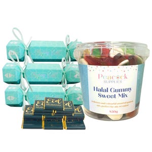 Eid Crackers Party Favours Bundle with Filler (10pk) - Halal Sweets and Milk Chocolate Gifts for Party Favours Party Treat Box Party Treats