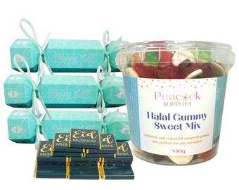 Eid Crackers Party Favours Bundle with Filler (10pk) - Halal Sweets and Milk Chocolate Gifts for Party Favours Party Treat Box Party Treats