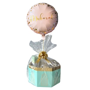 Mubarak Large Hamper Gift Box & Balloon - Personalised Gift Chocolate Set Pamper Self Care Box Hamper Gift Set Muslim Halal Hamper Basket