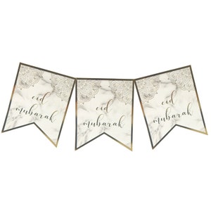 Eid Mubarak Banner Marble & Gold - Eid Party Banner Set Eid Decorations Eid Decor Eid Mubarak Gift Eid Gift Islamic Decor Foiled Card Banner