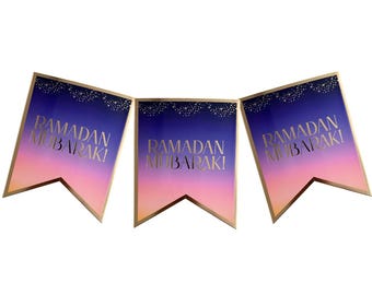 Ramadan Mubarak Party Girlande - Lila & Gold Iftar Party Banner Set Ramadan Dekorationen Islamisches Dekor Ramadan Mubarak Geschenke Ramadan Geschenk Set