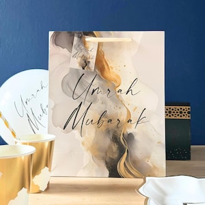 Umrah Mubarak Gift Bag - Cream & Black Umrah Gift Umrah Party Decor Umrah Mubarak Gift Mug and Hajj Mubarak Decor Hajj Duas for Umrah Card