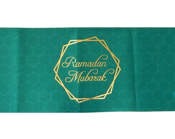 Ramadan Mubarak Table Runner - Green & Gold | Ramadan Kareem | Table Runner |