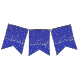 Eid Mubarak Banner Blue & Silver - Eid Party Banner Set Eid Decorations Eid Decor Eid Mubarak Gift Eid Gift Islamic Decor Foiled Card Banner