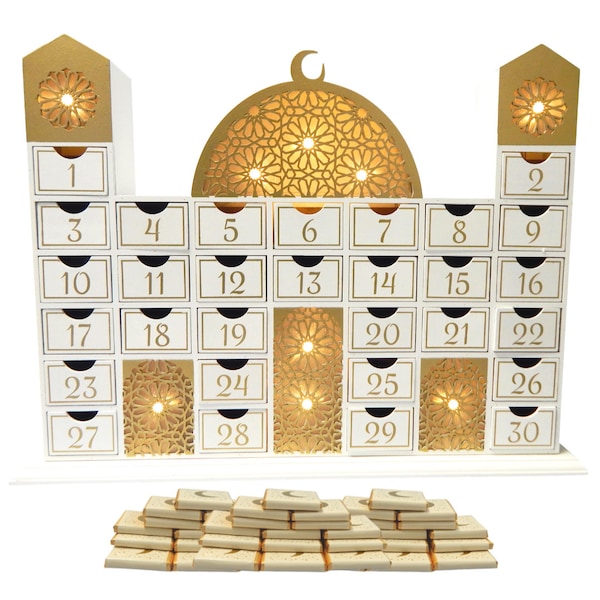 Calendario della Moschea Ramadan e cioccolatini (30pz) / Calendario dell'Avvento / Decorazioni Ramadan / Regali Ramadan / Pianificatore Ramadan / Decorazioni Ramadan