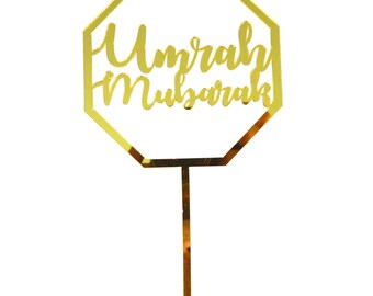 Umrah Mubarak Cake Toppers 5pk - Gold Decor for Umrah Decorations Umrah Party Kaaba Decor Umrah Gift & Hajj Decor Umrah Duas for Umrah Cards