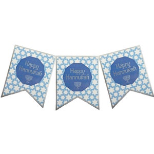 Bannière fête Hanoucca joyeux - bleu et argent Décoration de Hanoucca Fête de Hanoucca Menorah de Hanoucca Cadeau de Hanoucca Cadeau de Hanoucca Pain challah Dreidel