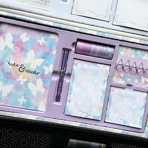 Set regalo di cancelleria Sabr e Shukr - Farfalla pastello e regalo in lamina viola per taccuino musulmano Set di cancelleria islamica Regalo Eid per ragazze musulmane