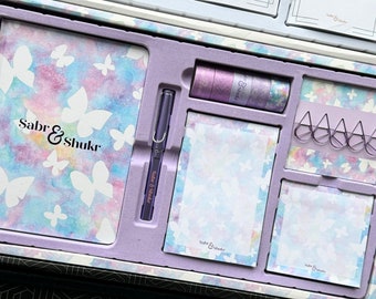Sabr and Shukr Stationery Gift Set - Butterfly Pastel & Purple Foil Gift for Muslim Notebook Islamic Stationery Set Eid Gift Muslim Girls