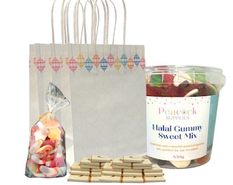 Colourful Lanterns Treat Bag Bundle (10pk) - Cream - Halal Sweets and Milk Chocolate Gifts for Party Favours Party Treat Bags Party Bags