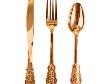 Party Cutlery 18pk - Fancy Cutlery Set Reusable Cutlery Dinnerware Party Tableware Forks Knives Spoons Set for 6 Intricate Plastic Cutlery