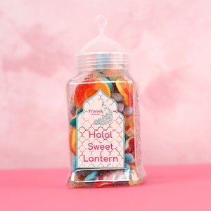 Halal Sweet Lantern Jar - Halal Gifts for Muslims Halal Jelly & Halal Gummy Mix Halal Sweets Eid Gifts Ramadan Muslim Gifts Eid Sweet Treats