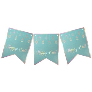 Happy Eid Party Banner Teal & Iridescent - Eid Party Banner Set Eid Decoration Eid Decor Eid Mubarak Gift Islamic Decor Set Foiled Banner