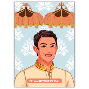 Put The Moustache On The Groom Party Game Pack - Includes Blindfold & Sticker Sheet Team Groom Party Games Dulhan Party Game Desi Game Night
