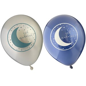 Eid Party Balloons 10pk Blue & Silver - Eid Party Balloons Set Eid Decorations Eid Mubarak Islamic Decor Eid Gift Eid Foil Balloon Eid Decor