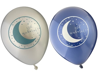 Eid Party Balloons 10pk Blue & Silver - Eid Party Balloons Set Eid Decorations Eid Mubarak Islamic Decor Eid Gift Eid Foil Balloon Eid Decor